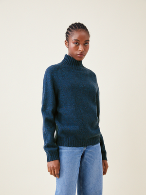 Mock Turtle Knit - Flecked Denim