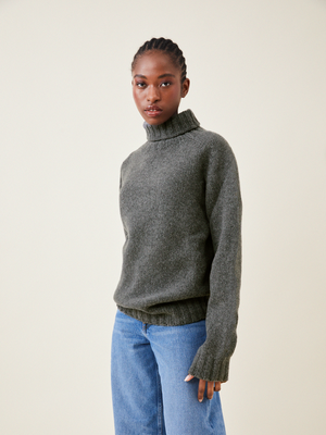 Oversized Polo Neck Knit - Dark Grey