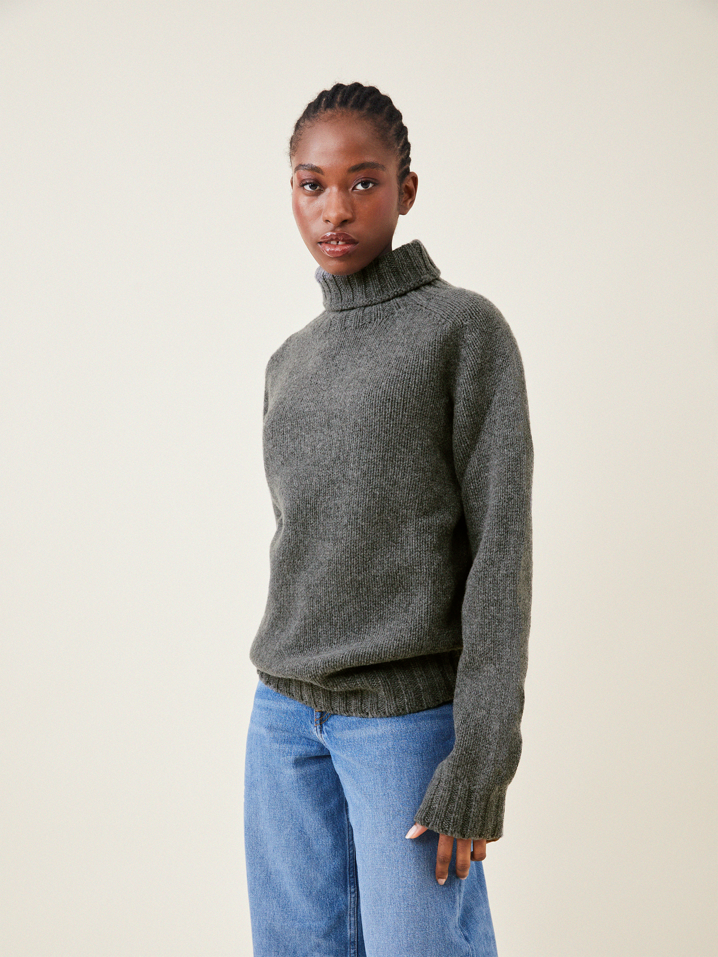 Oversized Polo Neck Knit - Dark Grey}