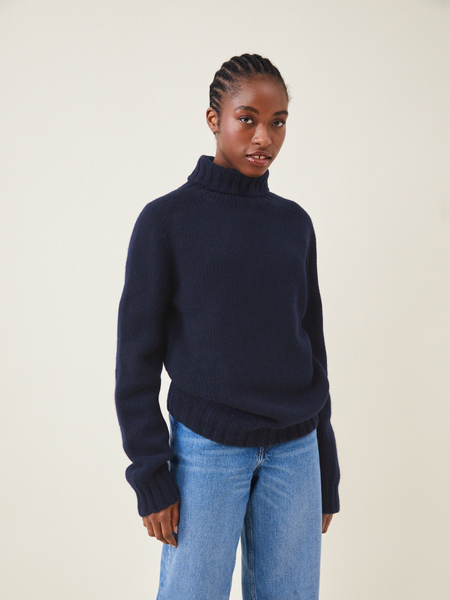 Oversized Polo Neck Knit - Navy